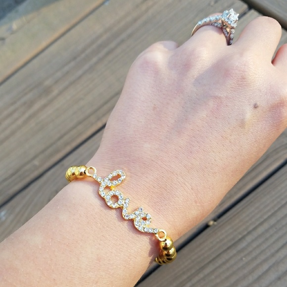 Jewelry - Rhinestone Gold Love bead Bracelet